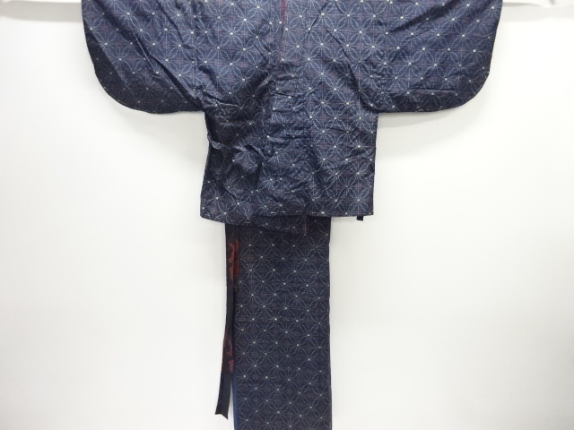 アンティーク　花七宝模様織り出し手織り紬二部式道中着